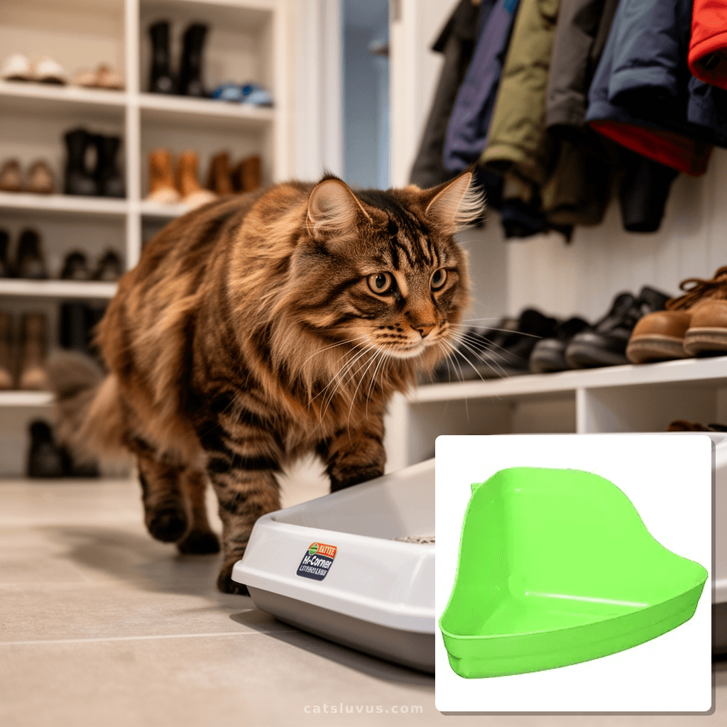 Kaytee Hi-Corner Litter Pan with cat - professional product lifestyle photo