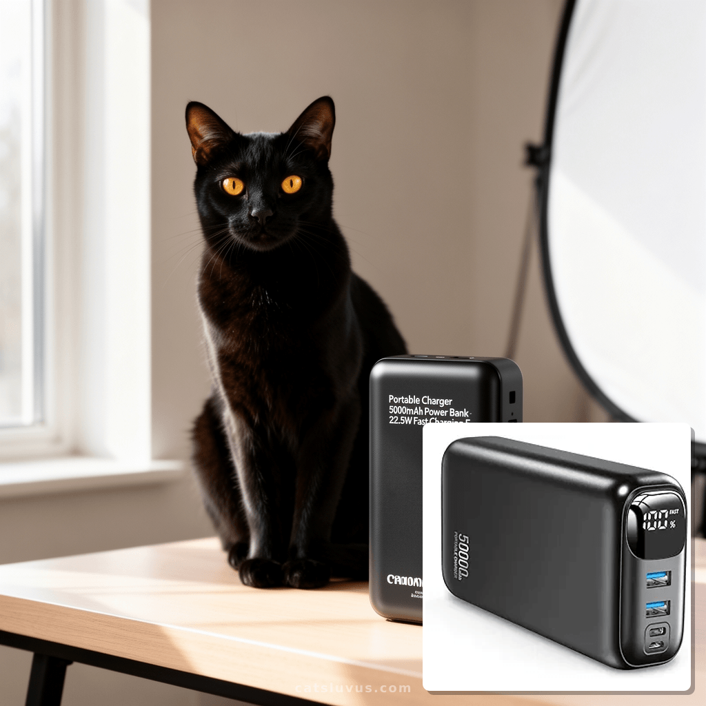 Portable Charger 50000mAh Power Bank - 22.5W Fast Charging E with cat - professional product lifestyle photo