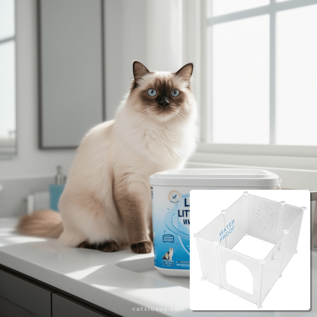 Large Cat Litter Box Cover Enclosure with Waterproof Splash  with cat - professional product lifestyle photo