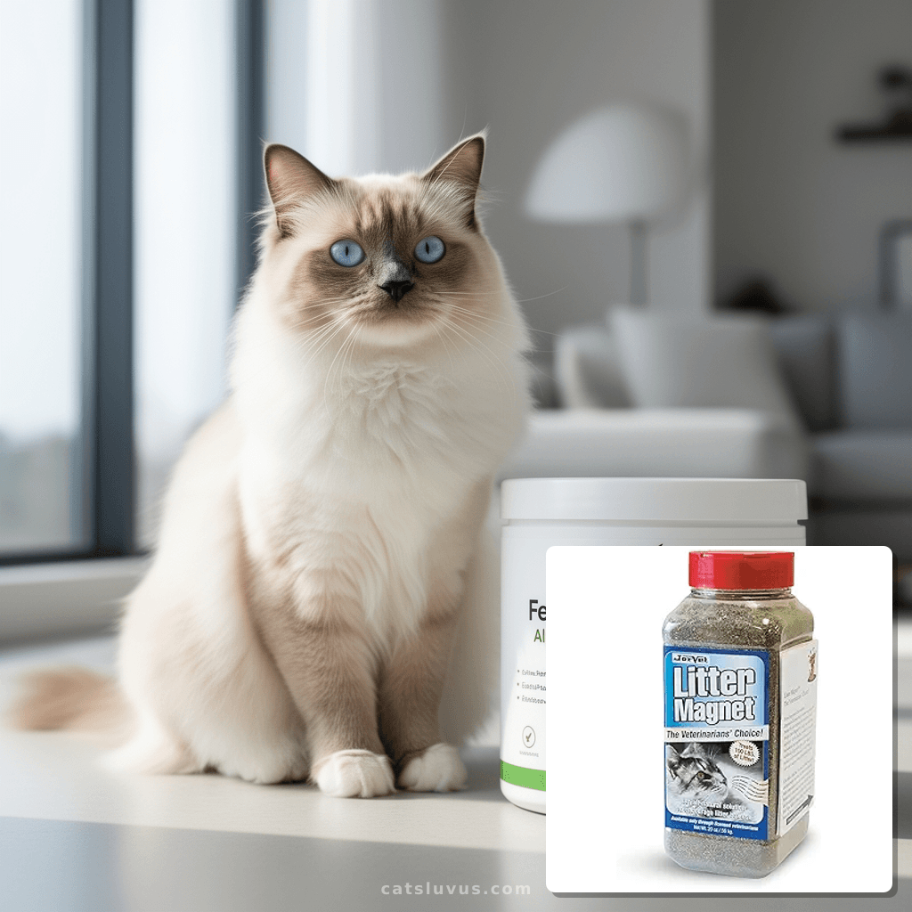 JorVet Feline Litter Magnet | All-Natural Herbal Solution to with cat - professional product lifestyle photo