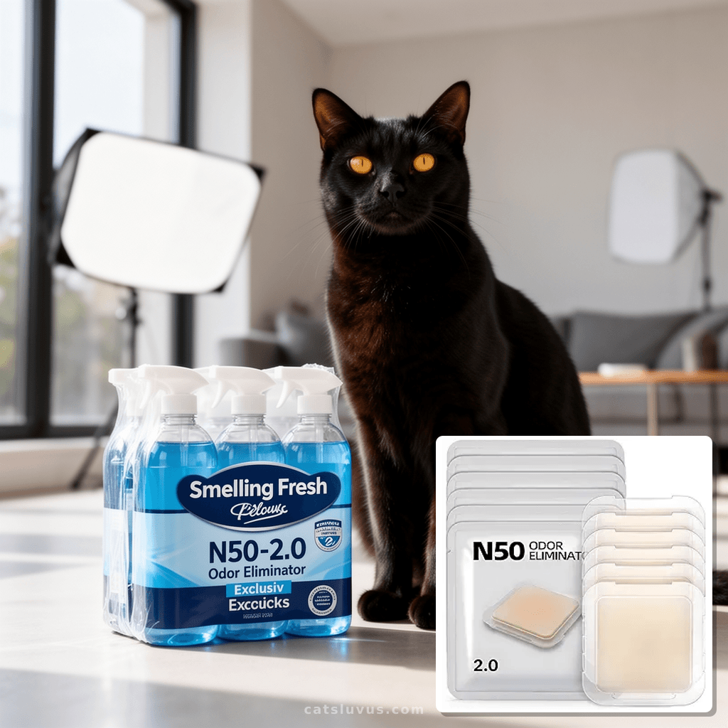 6 Packs Smelling Fresh with N50-2.0 Odor Eliminator Exclusiv with cat - professional product lifestyle photo