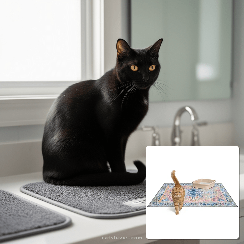 Lovewag Cat Litter Mat 2 Pack - Large 36x48 Machine Washable with cat - professional product lifestyle photo