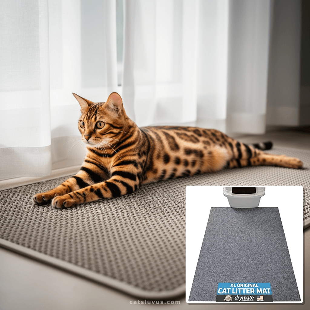 Drymate XL Original Cat Litter Mat with cat - professional product lifestyle photo