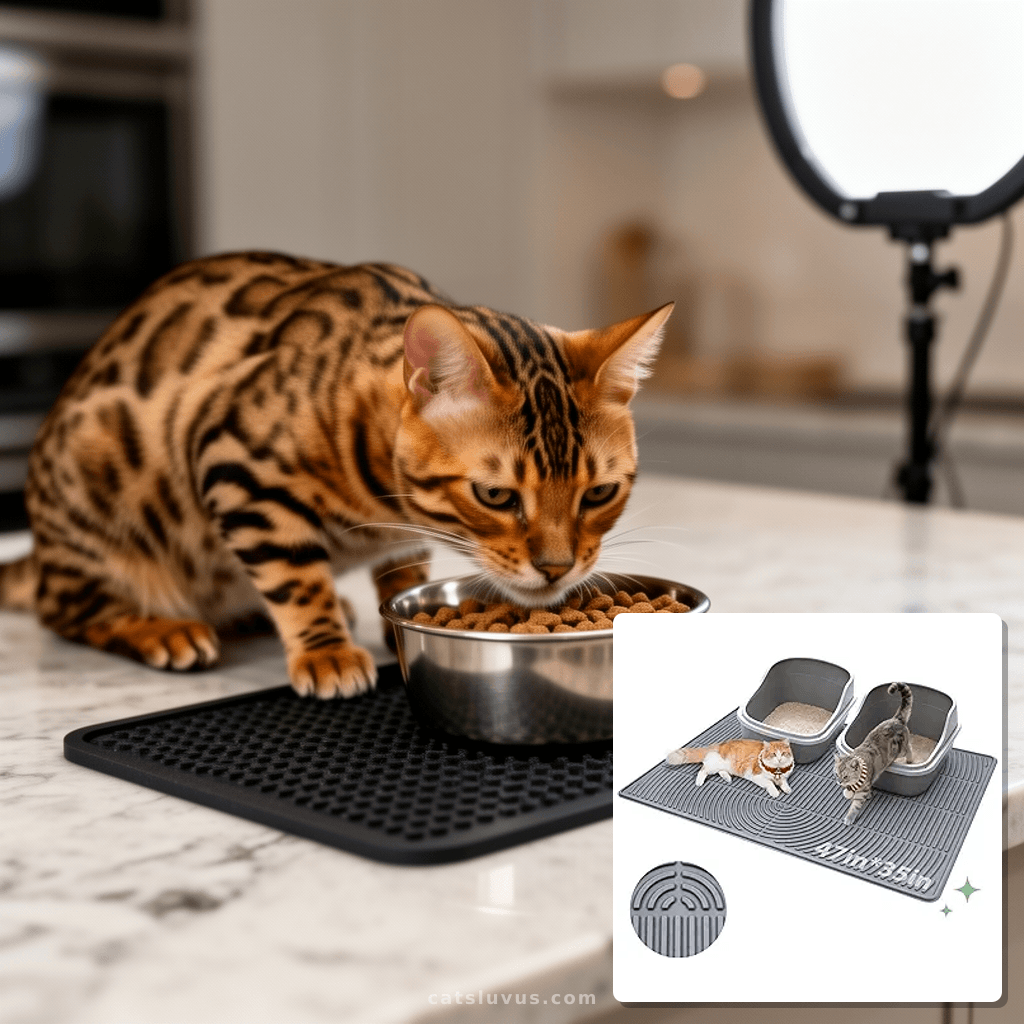 Cat Litter Box Mat with cat - professional product lifestyle photo