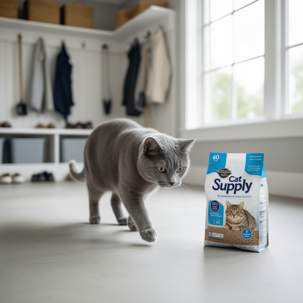 PetFusion Privacy Screen Cat Litter Box Furniture with cat - professional product lifestyle photo