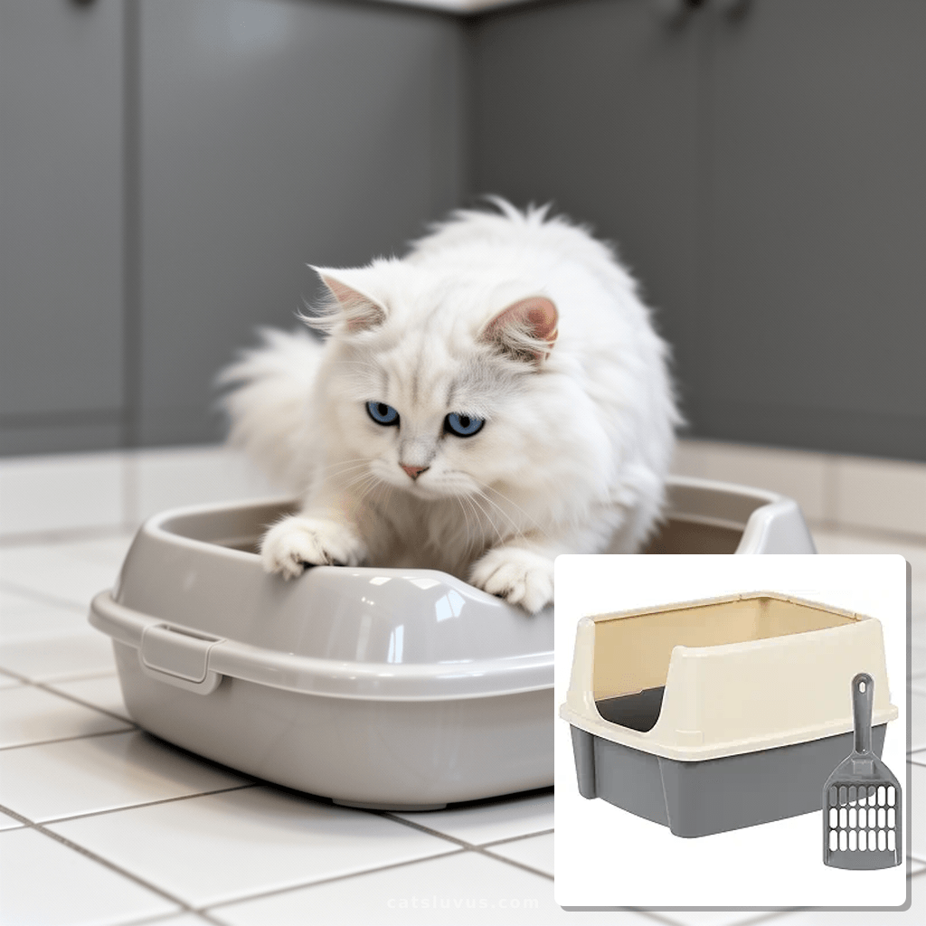Amazon Basics Large Cat Litter Box with High Sides with cat - professional product lifestyle photo