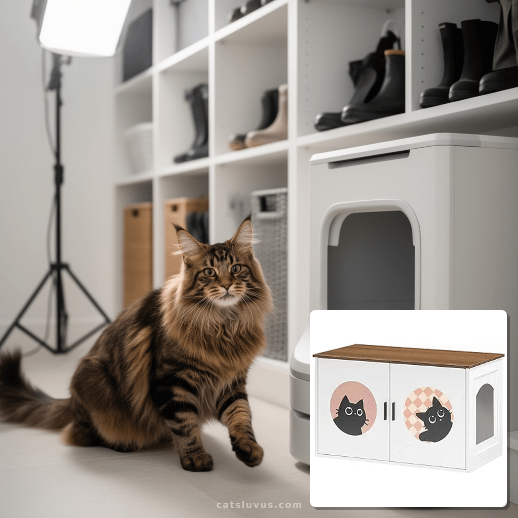 HOOBRO Hidden Litter Box Furniture with cat - professional product lifestyle photo