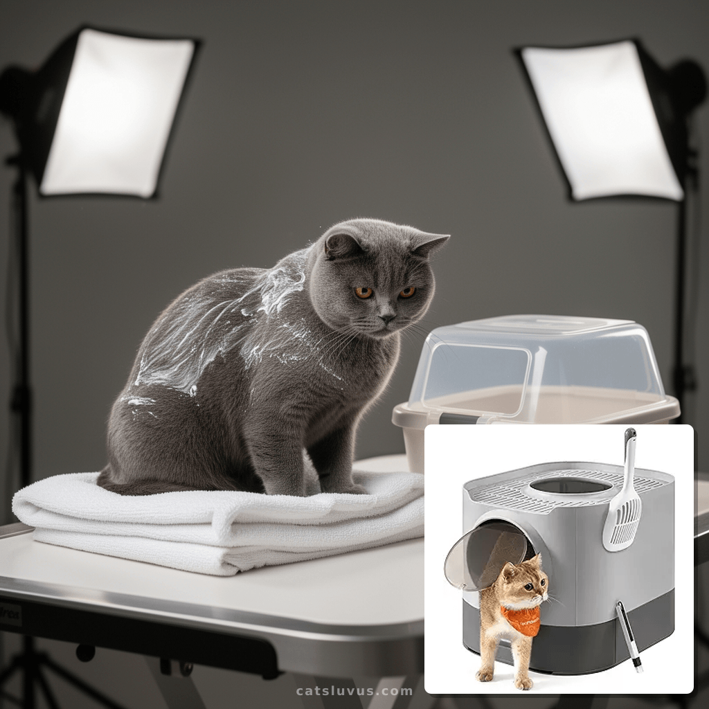 Feandrea Cat Litter Box with Lid with cat - professional product lifestyle photo