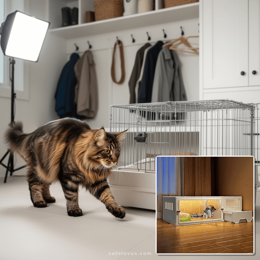 Large Cat Enclosure with Litter Box with cat - professional product lifestyle photo