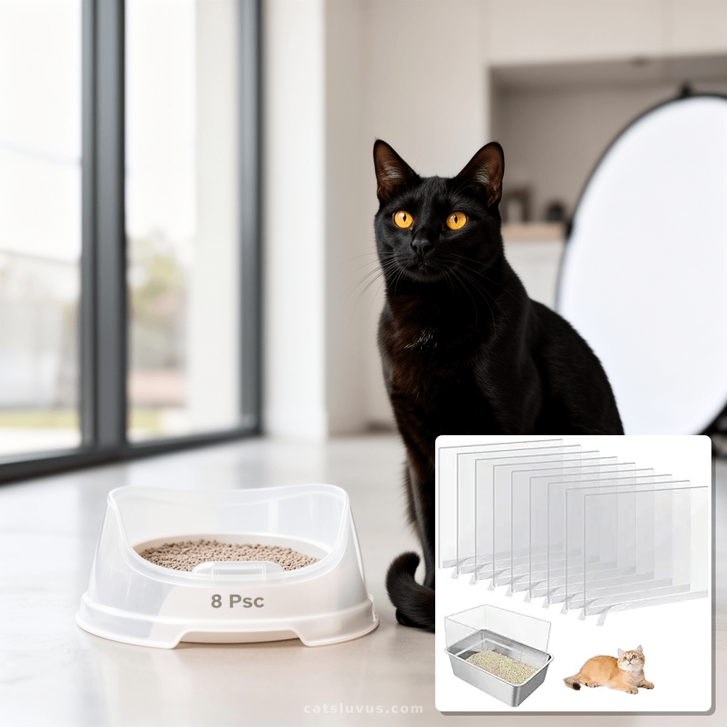 8 Psc Cat Litter Box Pee Shields with cat - professional product lifestyle photo