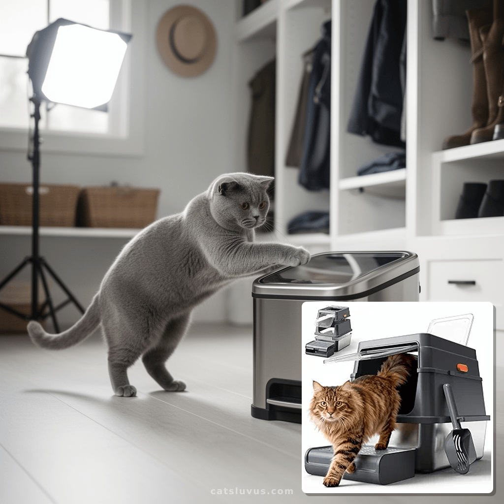 Cat Litter Box - Stainless Steel Litter Box with Lid for Kit with cat - professional product lifestyle photo