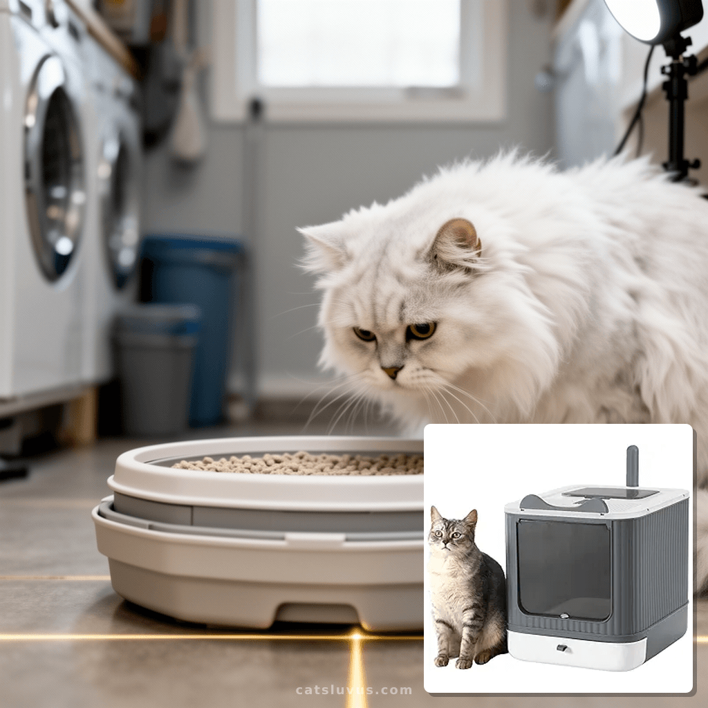 Foldable Cat Litter Box with cat - professional product lifestyle photo