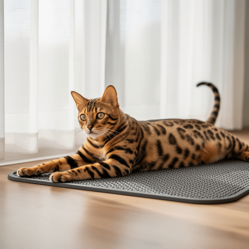 Cat Litter Mat with cat - professional product lifestyle photo