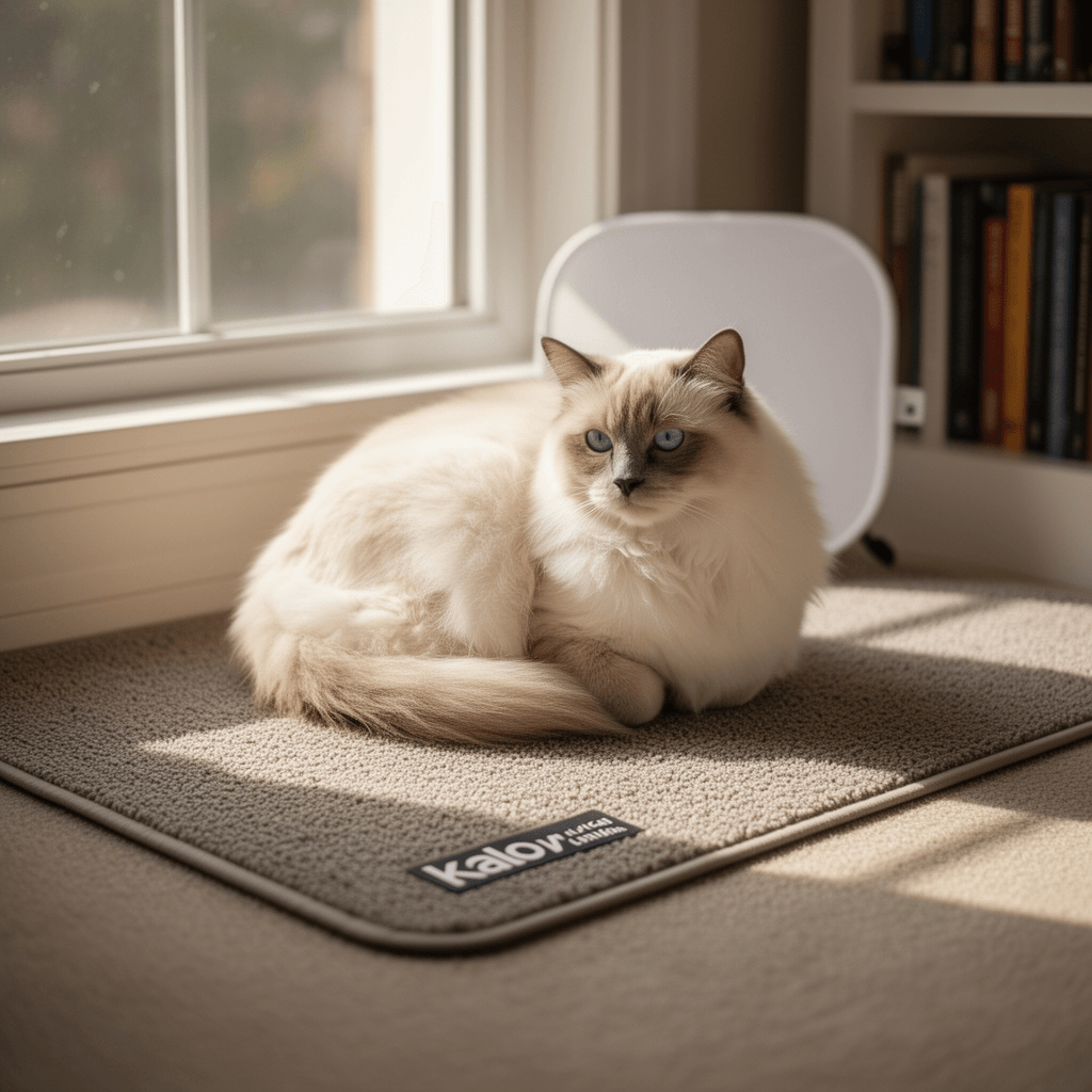Kalolary Cat Litter Mats with cat - professional product lifestyle photo