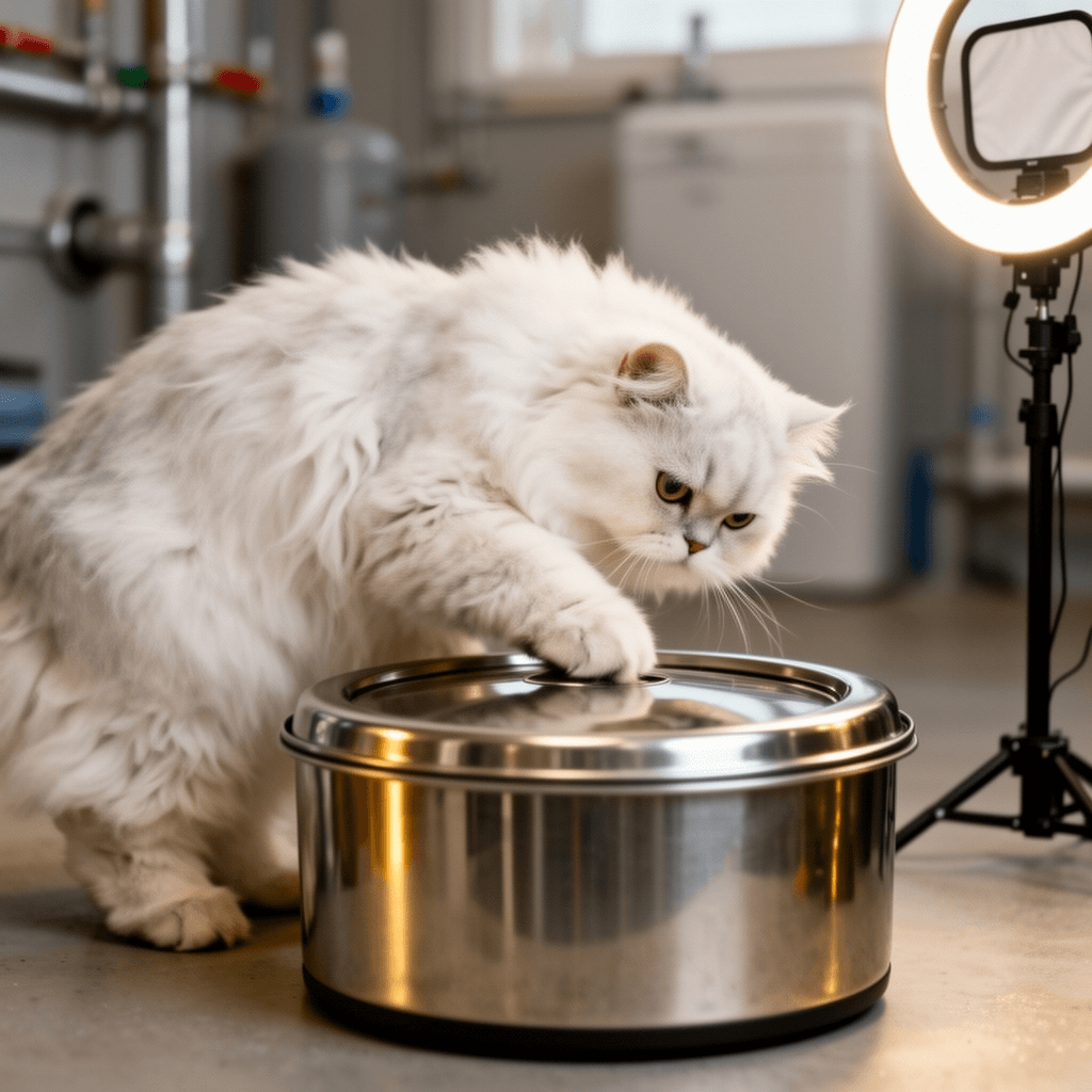 Cat Litter Box - Stainless Steel Litter Box with Lid for with cat - professional product lifestyle photo