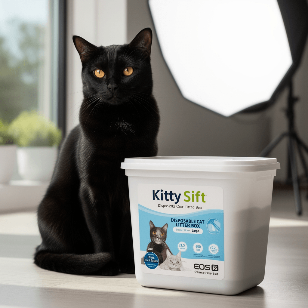 Kitty Sift Disposable Cat Litter Box Large with cat - professional product lifestyle photo