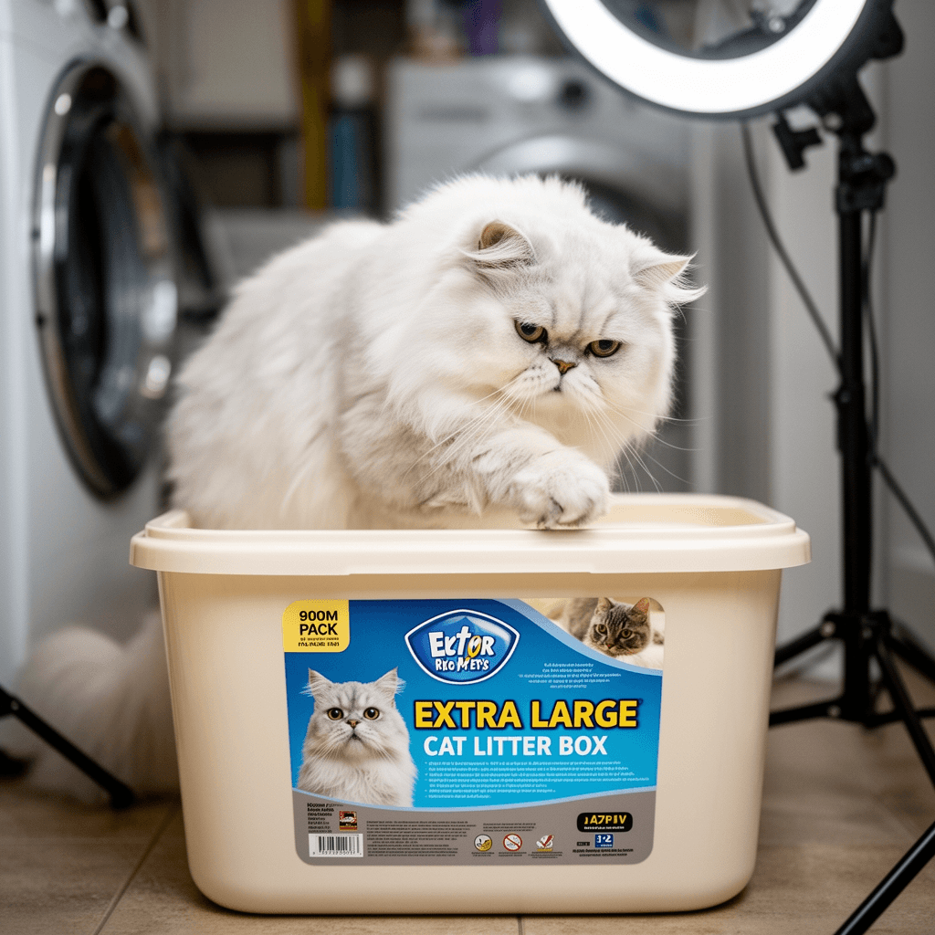 1 Pack of Extra Large Cat Litter Box with cat - professional product lifestyle photo