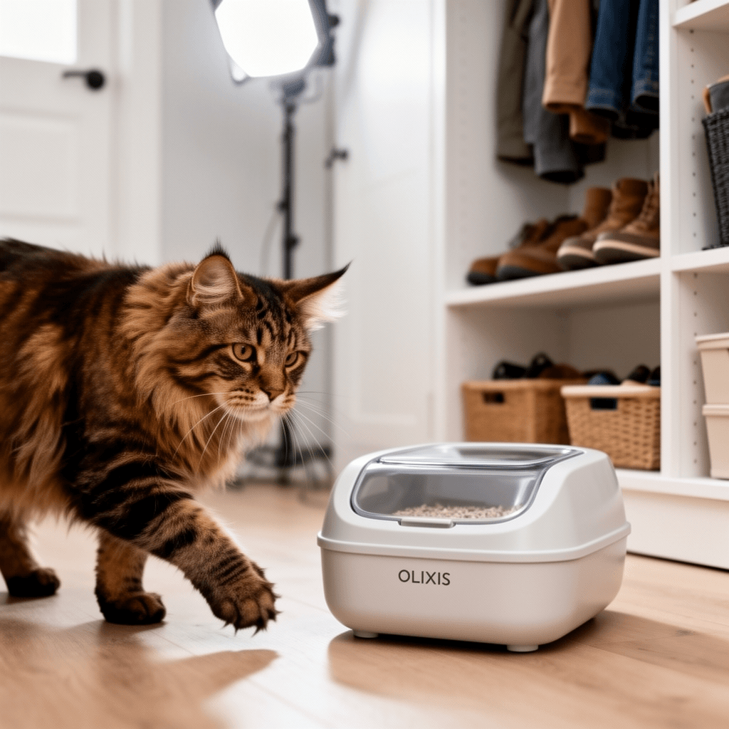 OLIXIS Cat Litter Box with Lid with cat - professional product lifestyle photo