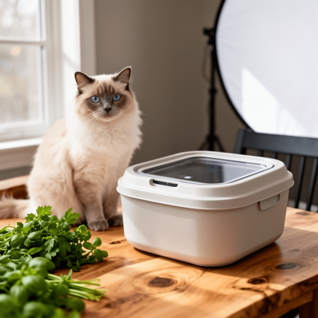 Top Entry Cat Litter Box with Lid with cat - professional product lifestyle photo