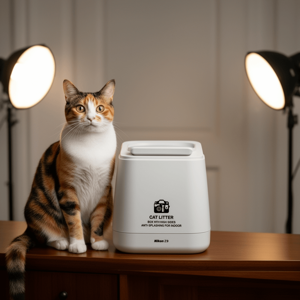 Cat Litter Box with High Sides Anti-Splashing for Indoor with cat - professional product lifestyle photo