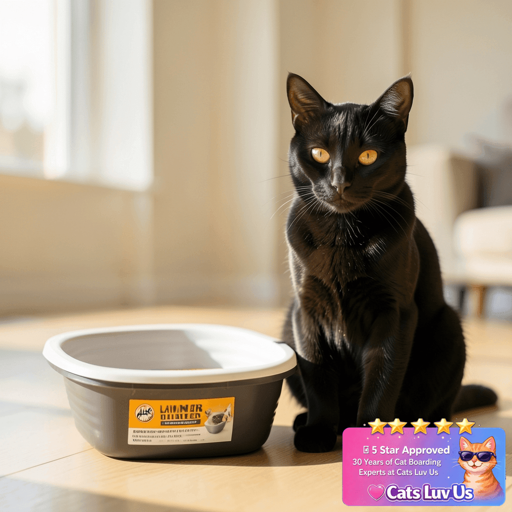 Arm & Hammer Large Sifting Litter Box ScoopFree Cat Litter with cat - professional product lifestyle photo