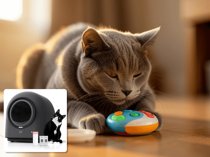 Cat owner reviewing automatic kitty litter boxes for multiple cats options for their pet in 2026