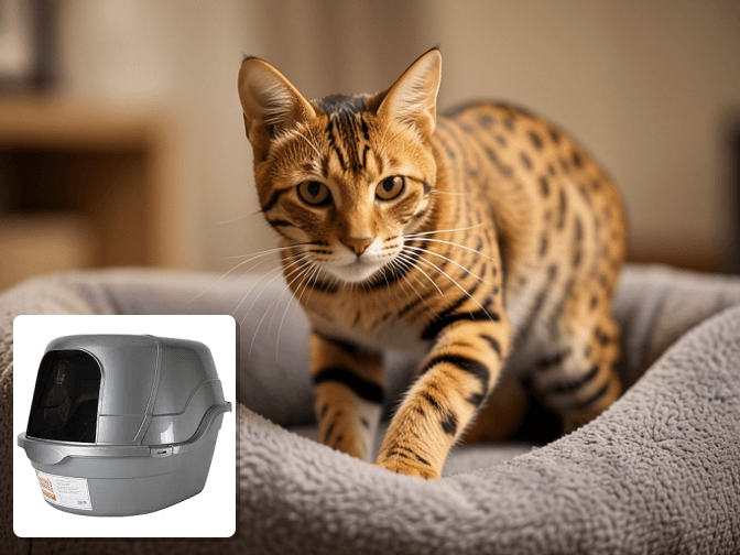 Cat owner reviewing covered litter box for multiple cats options for their pet in 2026