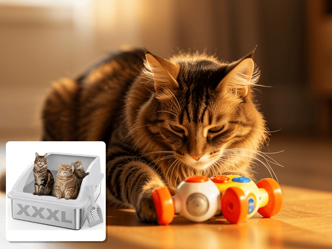 Cat owner reviewing large litter box for multiple cats options for their pet in 2026