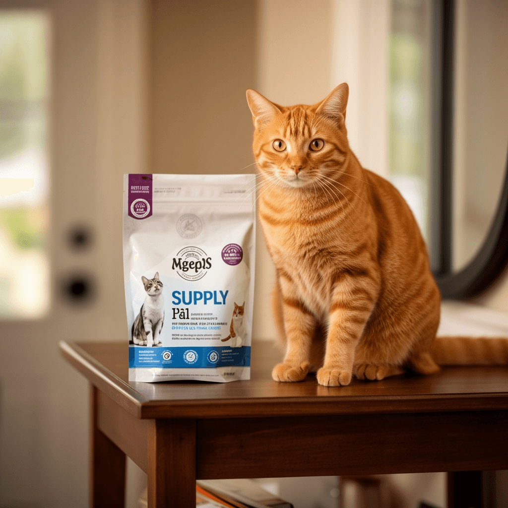 Nature's Logic 100% Natural Pine Pellet Cat Litter - 100% with cat - professional product lifestyle photo