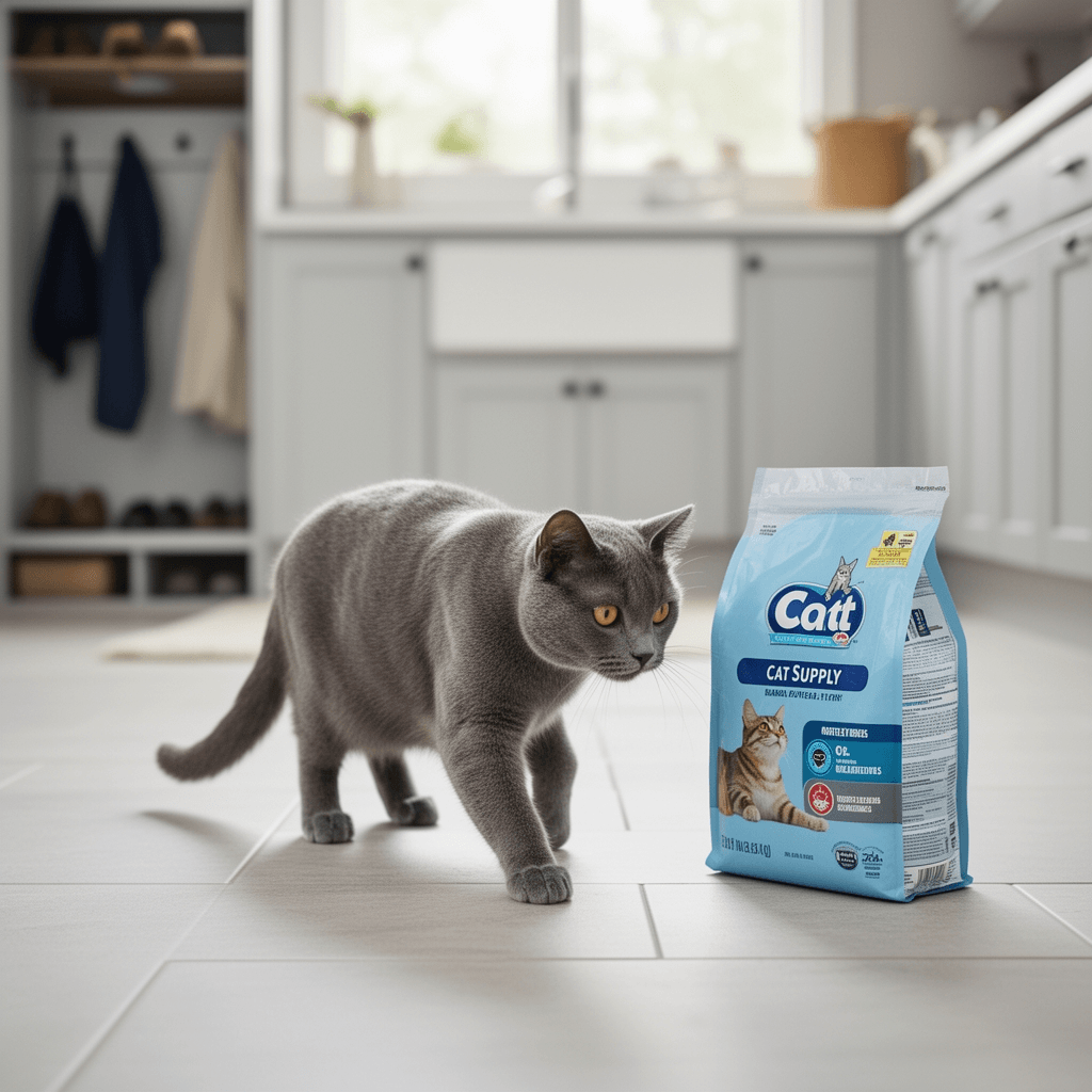 Nature's Logic 100% Natural Pine Pellet Cat Litter - 100% with cat - professional product lifestyle photo