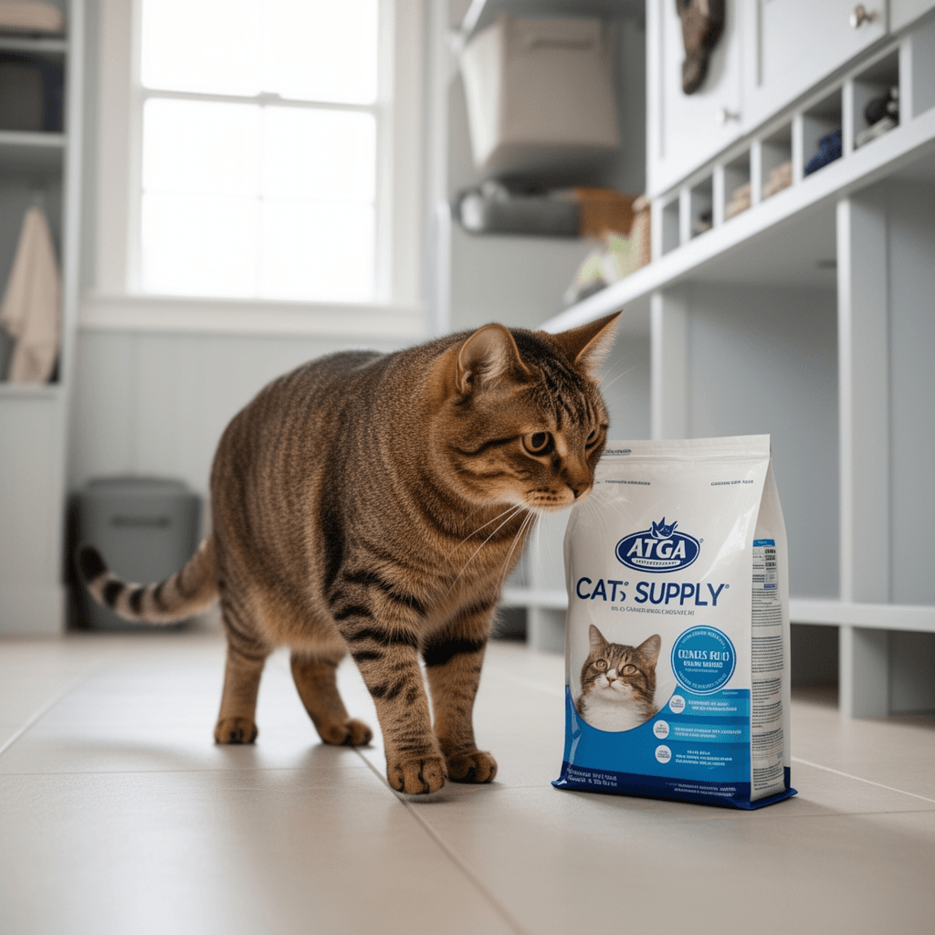 Feline Pine Platinum Non-Clumping Cat Litter with cat - professional product lifestyle photo