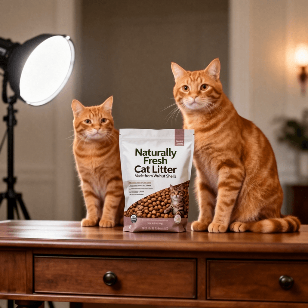Naturally Fresh Cat Litter Made from Walnut Shells with cat - professional product lifestyle photo