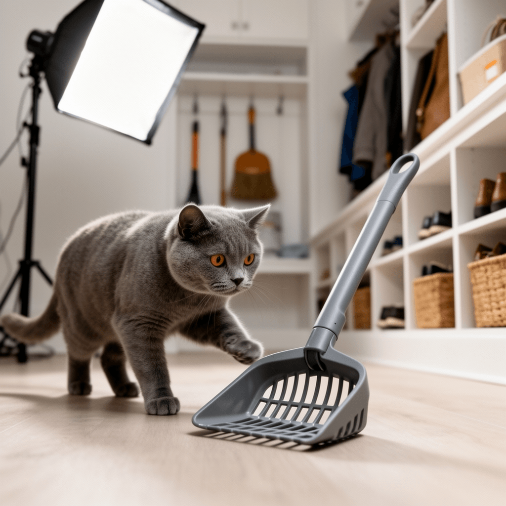 Cat Pooper Scooper with cat - professional product lifestyle photo