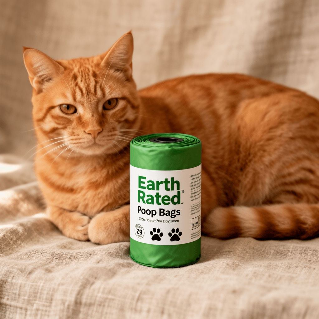 Earth Rated Poop Bags for Dogs with cat - professional product lifestyle photo