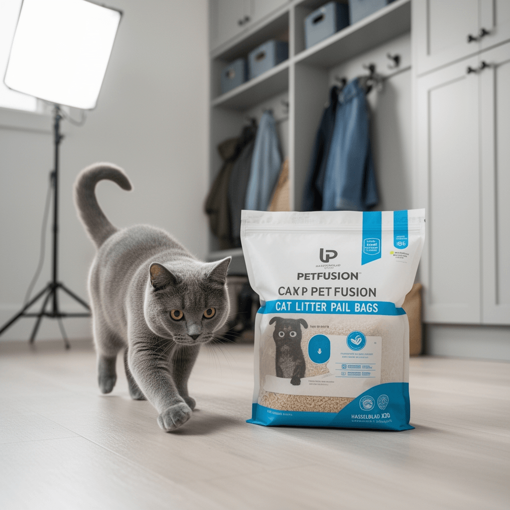 Cat Litter Pail Bags for PetFusion with cat - professional product lifestyle photo