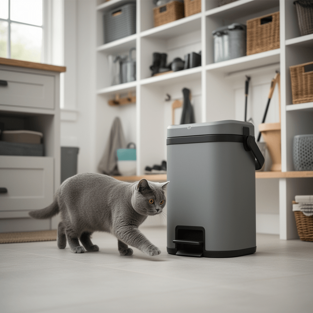 Compost Bin Outdoor with cat - professional product lifestyle photo