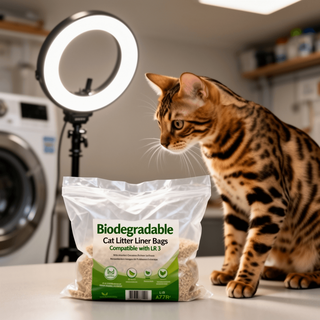 Biodegradable Cat Litter Liner Bags Compatible with LR 3 with cat - professional product lifestyle photo