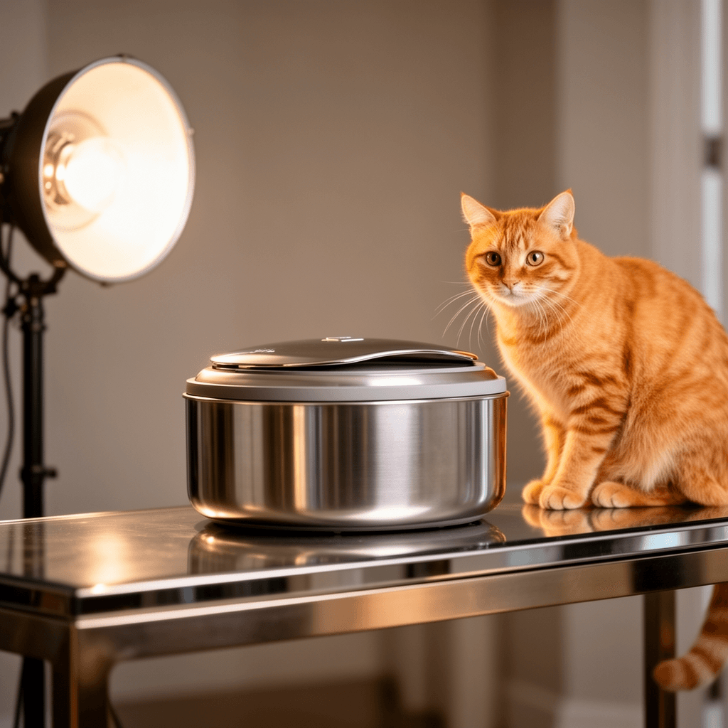 Breeze Litter Box System Stainless Steel Litter Box with Lid with cat - professional product lifestyle photo