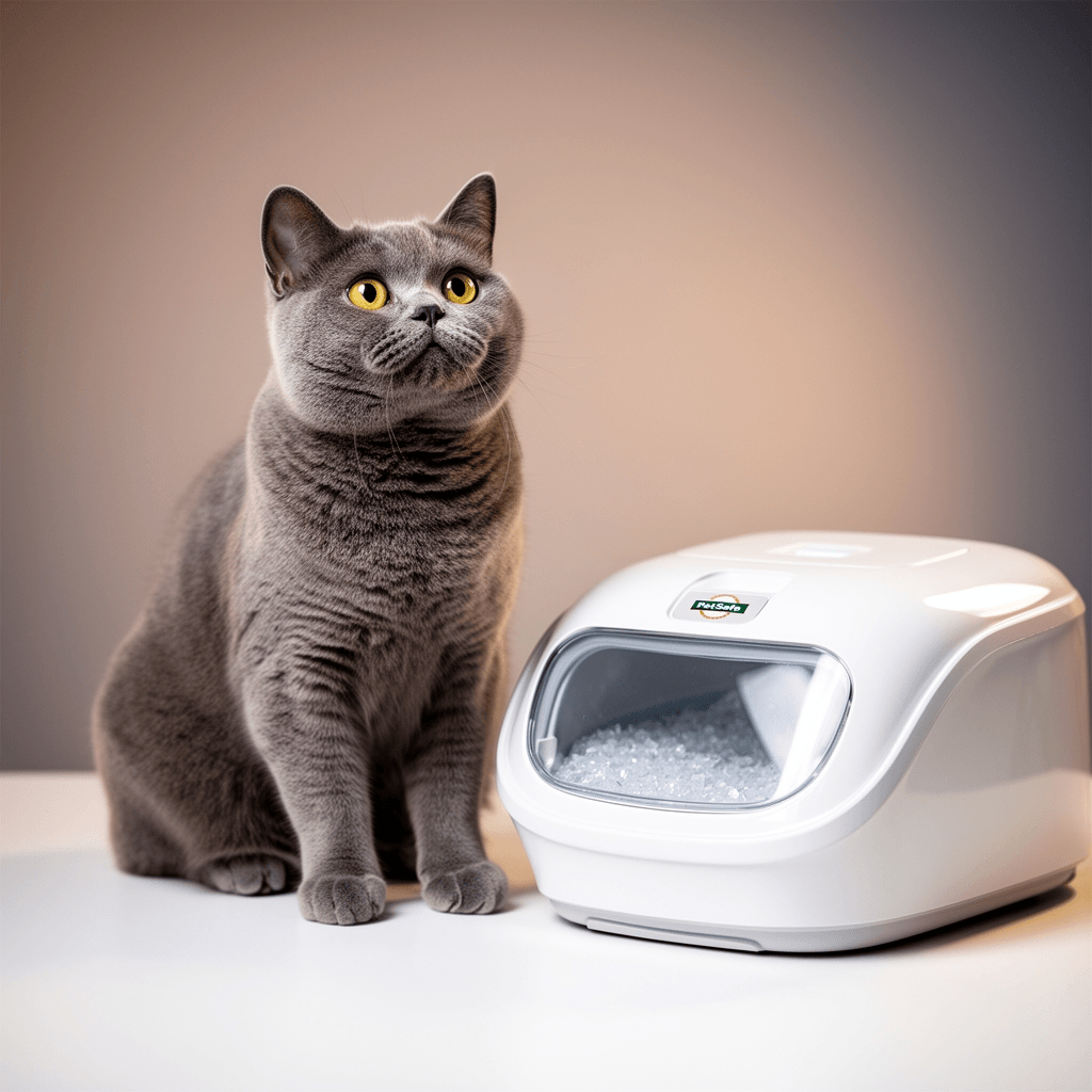 PetSafe ScoopFree Crystal Pro Self-Cleaning Cat Litter Box with cat - professional product lifestyle photo