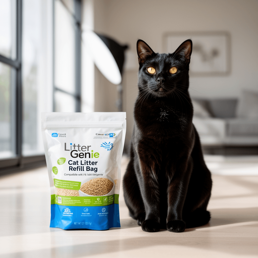 Cat Litter Refill Bags Compatible with Litter Genie with cat - professional product lifestyle photo
