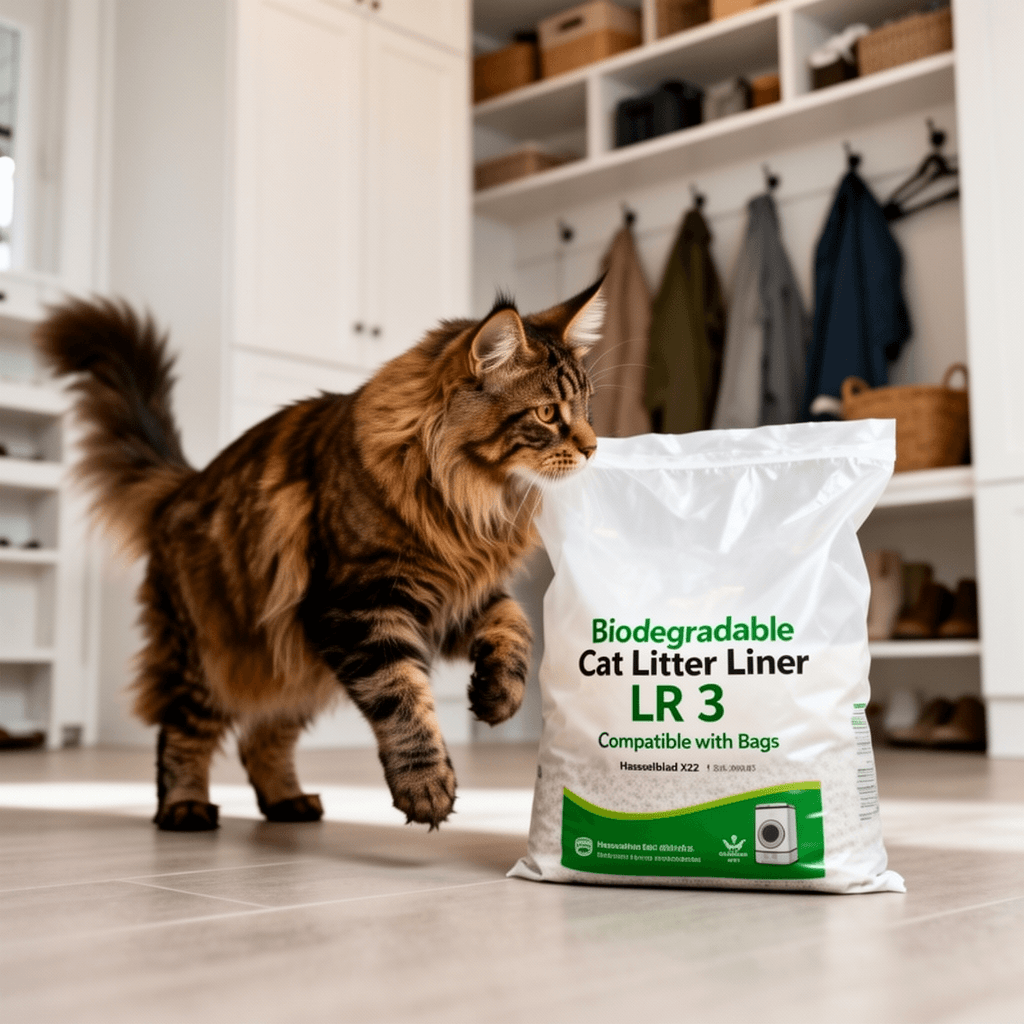 Biodegradable Cat Litter Liner Bags Compatible with LR 3 with cat - professional product lifestyle photo