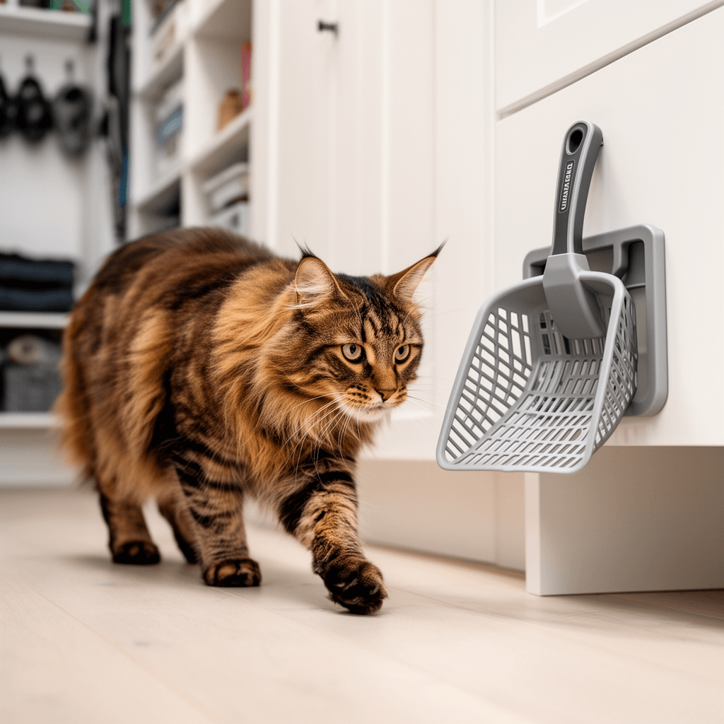 Universal Cat Litter Scoop Holder with cat - professional product lifestyle photo