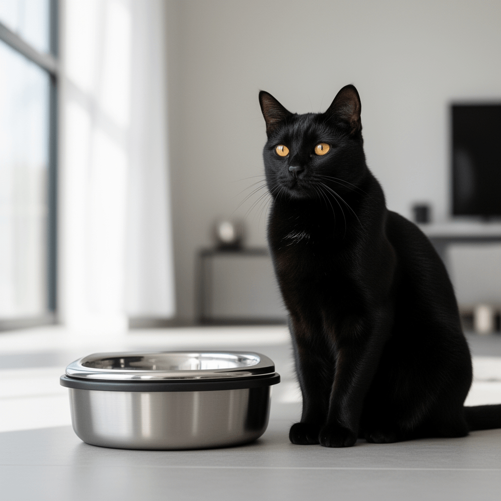 Non-stick Stainless Steel Litter Box with cat - professional product lifestyle photo