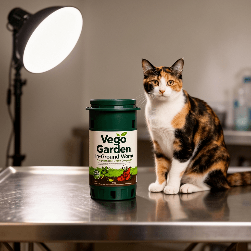Vego Garden In-Ground Worm Composter Outdoor Farm Compost with cat - professional product lifestyle photo