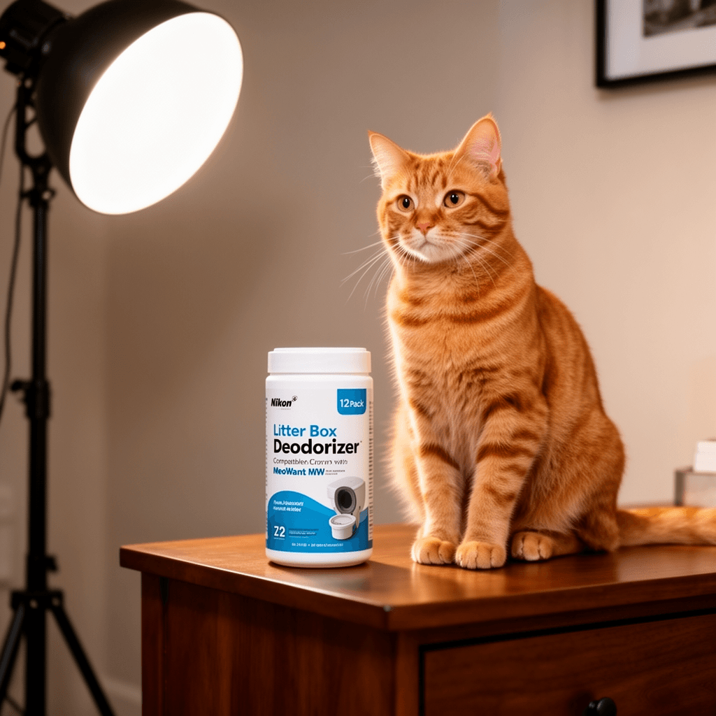 12 Pack Litter Box Deodorizer Compatible with MeoWant MW- with cat - professional product lifestyle photo