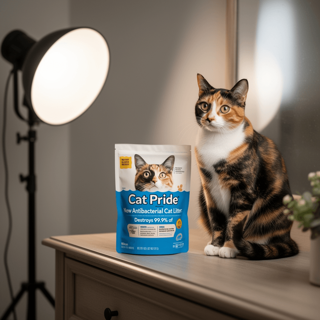 Cat's Pride New Antibacterial Cat Litter: Destroys 99.9% of with cat - professional product lifestyle photo