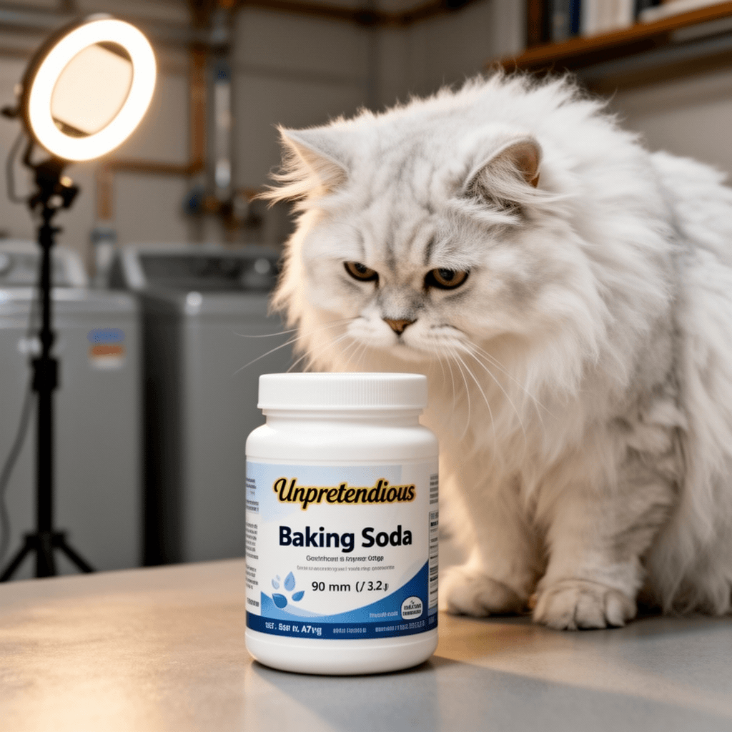 Unpretentious Baking Soda with cat - professional product lifestyle photo