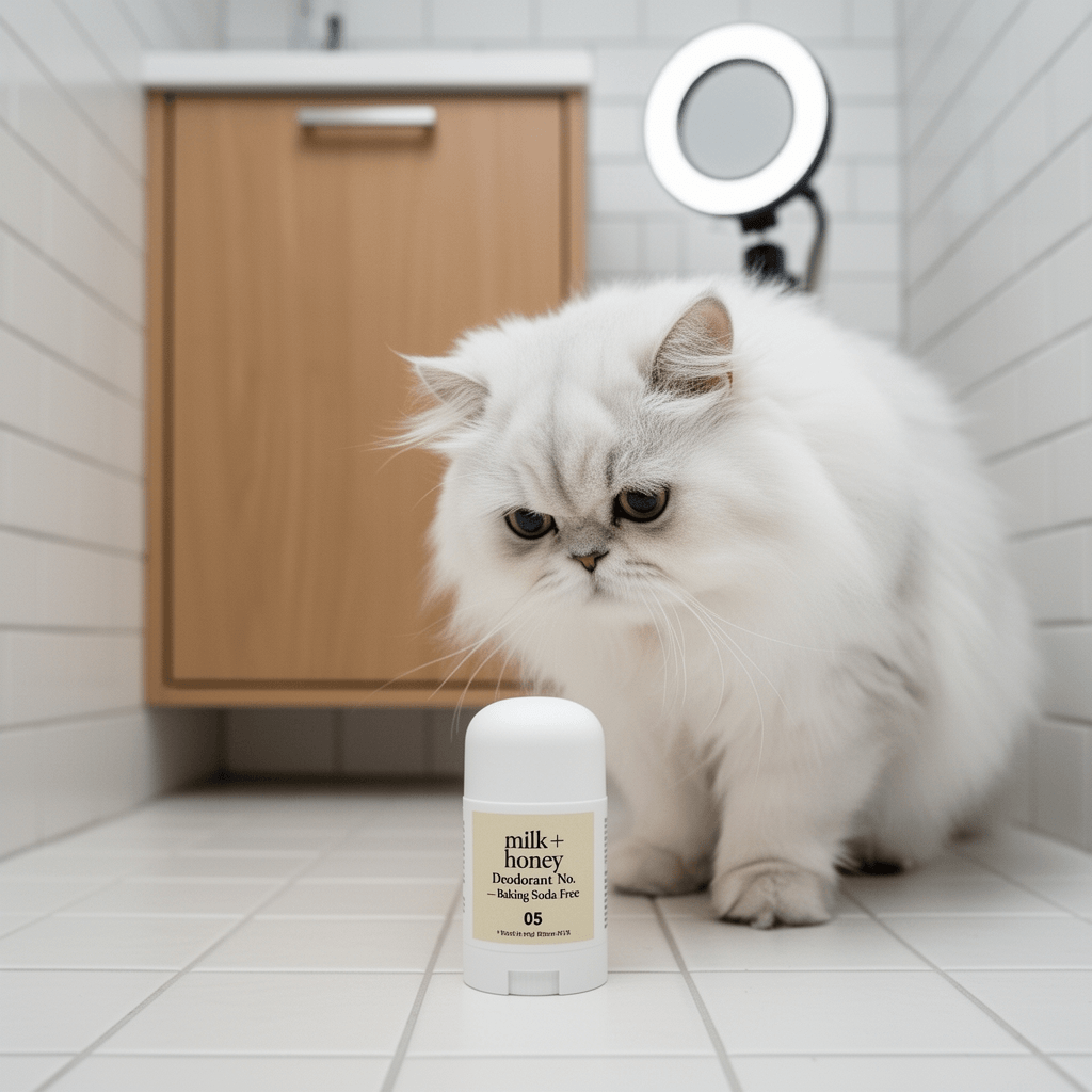 milk + honey Deodorant No. 05 – Baking Soda Free with cat - professional product lifestyle photo