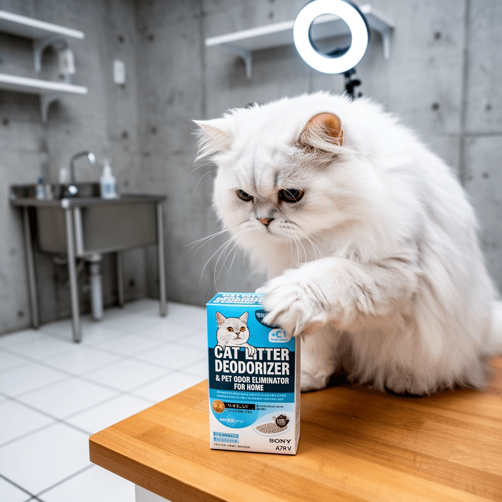 Cat Litter Deodorizer & Pet Odor Eliminator for Home with cat - professional product lifestyle photo