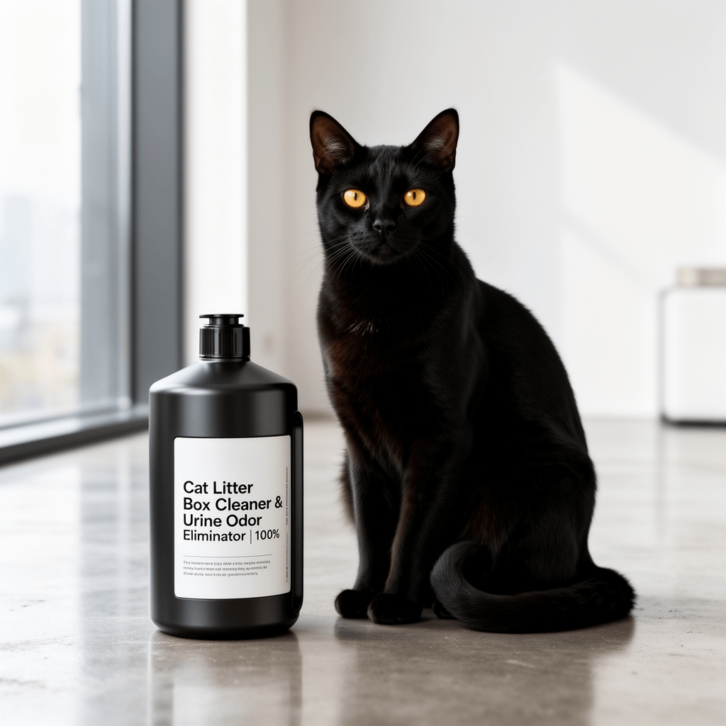 Cat Litter Box Cleaner & Urine Odor Eliminator | 100% with cat - professional product lifestyle photo